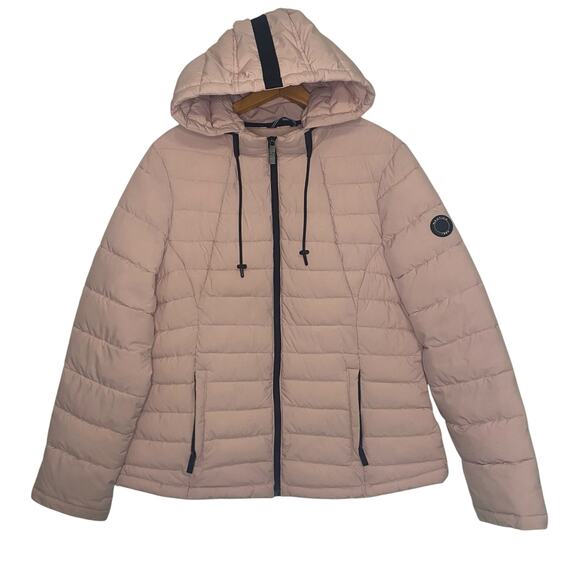 Nautica Long Pink Puffer Jacket Packable Water Resistant Stretch Womens Size XL - Picture 1 of 16